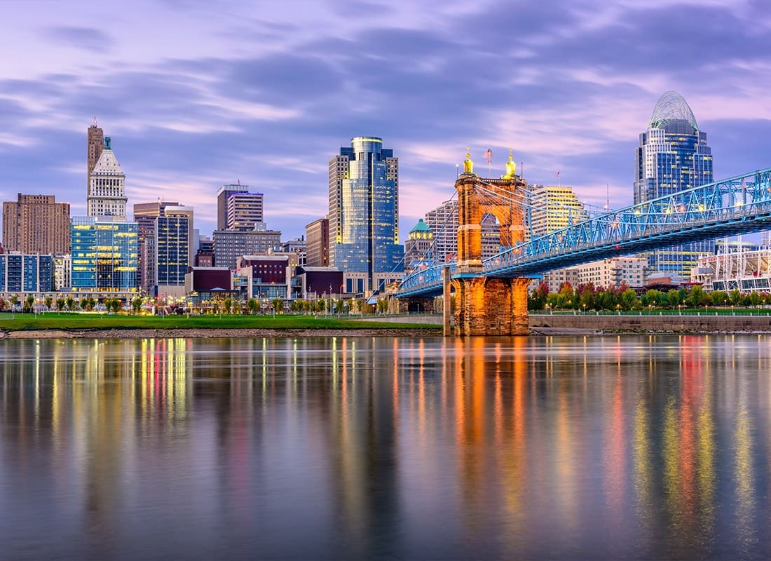 About Our Agency - Scenic Photo of the Cincinnati Ohio Skyline on a Beautiful Day During Sunset